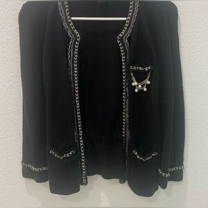 White House Black Market Black Cardigan with Chain Accents